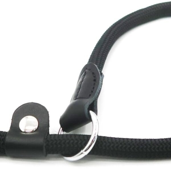 Braided Round Martingale Dog Collar, Training Collar with Slidable Stop Ring and Adjustable Stopper - Ideal for Large Dogs (L(1/2") - 20" Long, Black)