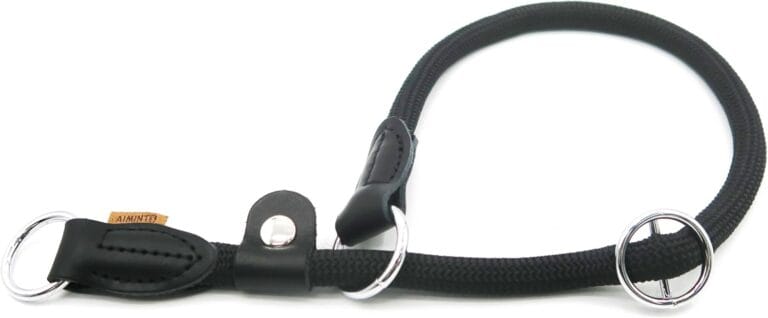 Braided Round Martingale Dog Collar, Training Collar with Slidable Stop Ring and Adjustable Stopper - Ideal for Large Dogs (L(1/2") - 20" Long, Black)