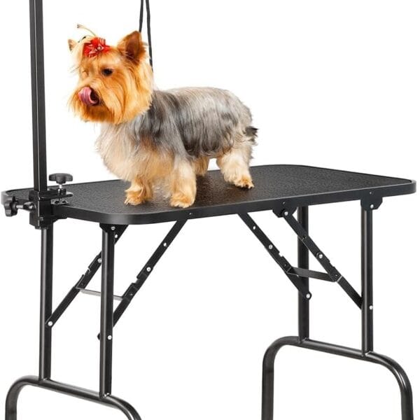 Yaheetech 32-inch Foldable Pet Dog Grooming Table with Adjustable Height Arm Drying Table for Home w/Noose for Small Dogs Cats Non-Slip Maximum Capacity Up to 220lbs Black