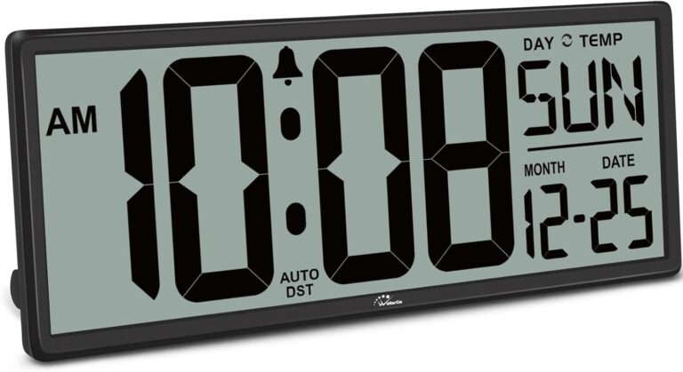 WallarGe 14.5'' Large Digital Wall Clock Battery Operated with Jumbo Numbers, Temperature and Date - Easy to Read and Set, Auto DST