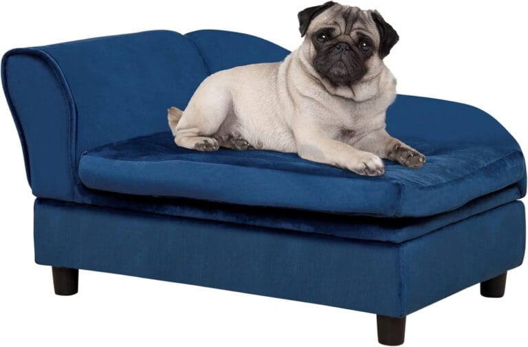 Luxury Fancy Dog Bed for Small Dogs with Hidden Storage, Small Dog Couch with Soft 3" Foam, Dog Sofa Bed, Cushy Dog Bed, Modern Pet Furniture for Puppies and Little Breeds, Blue