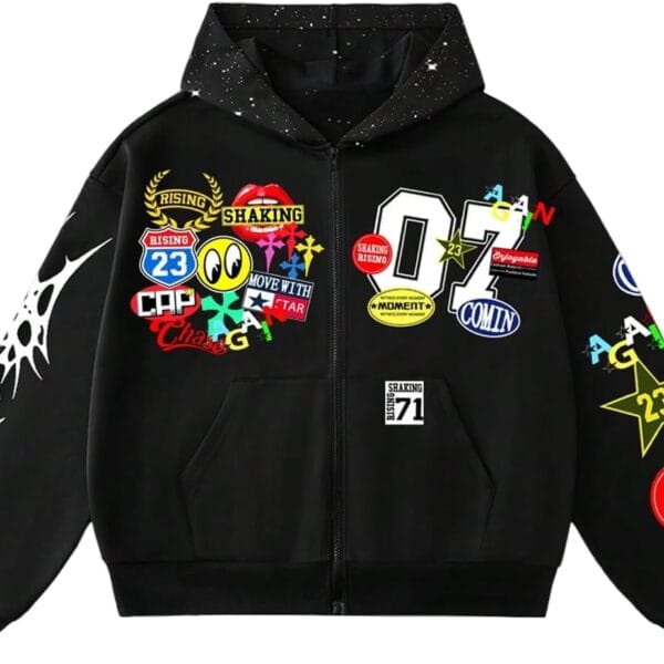 SOLY HUX Men's Graphic Oversized Hoodies Y2k Zip Up Long Sleeve Hooded Sweatshirt Jacket Streetwear