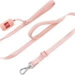 Wisedog Double Handle Dog Leash with Poop Bag Holder - Two Soft Padded Handles with Traffic Control, Adjustable Length for Medium and Large Dogs (Gossamer Pink, S|0.8" x 4.2 ft-5 ft)