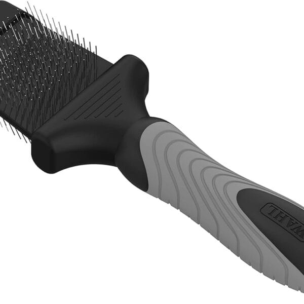 WAHL Professional Animal Double-Sided Flex Slicker Brush for Dogs & Cats (#858478) - Durable Pin Brush for Long-Haired Breeds like Bichon Frises & Collies - Ergonomic Black & Gray Grooming Tool