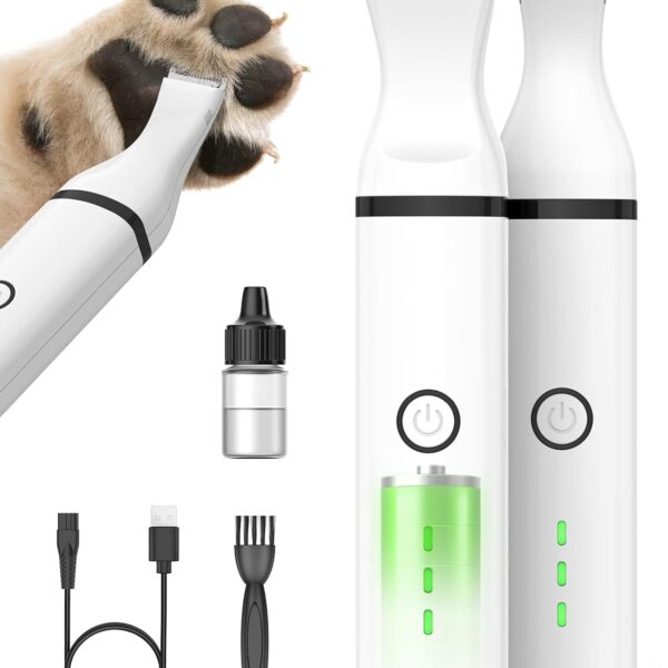 oneisall Dog Paw Trimmer, Cordless Paw Hair Trimmer for Dogs with Double Blades, Quiet 2 Speed Small Dog Grooming Clippers for Paws, Eyes, Ears, Face, Rump (White)