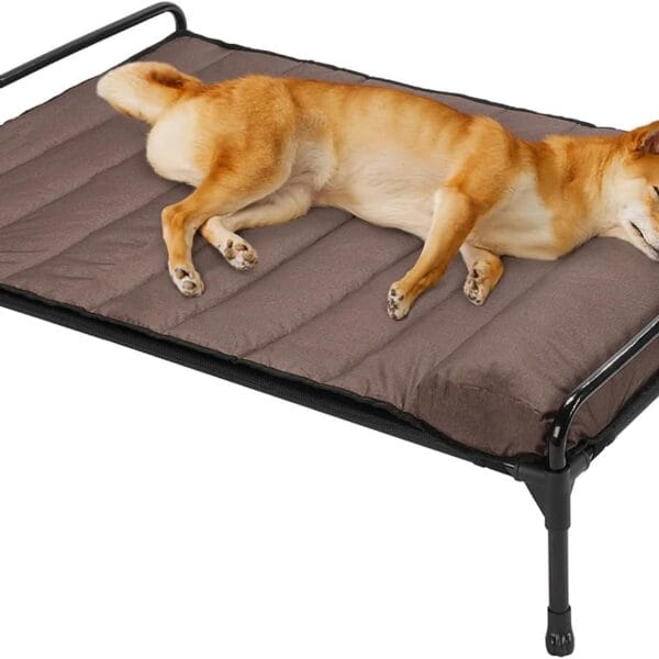 Veehoo Elevated Raised Dog Bed+Waterproof Removable Pillow-Top Mat, Cooling Outdoor Dog Cot Bed with Railing for Large Sized Dogs-Pet Cot Dog Hammock Bed Elevated Dog Couch Ded with Bolster-35 x 22"