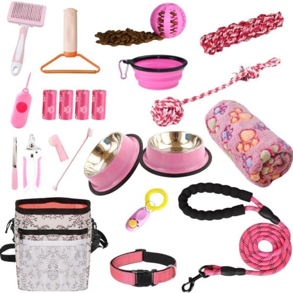 PupLuxe Puppy Starter Kit | Pink 22 Piece Great for Dog Training A Welcome Gift New First Time Owners and Experience Bundle