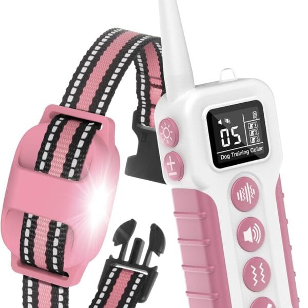 No Shock Dog Training Collar, Vibrating Dog Collar with Remote 3300ft, Beep and Vibration Collar for Dogs 10-110lbs | Vibrate Only, No Prongs | Painless&Humane to Stop Bad Behaviors (Pink)
