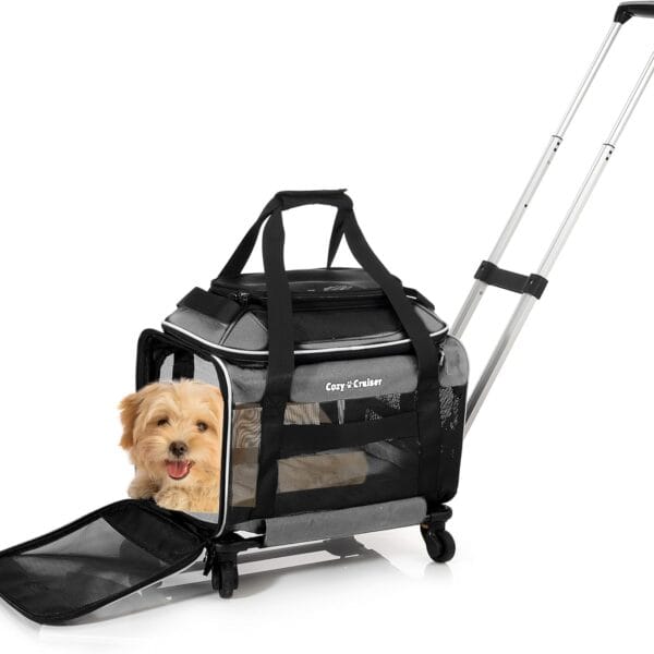 Airline Approved Top-Expanding Pet Carrier on Wheels- Rolling Carrier- Designed for Dogs & Cats- Extra Spacious Soft Lined Carrier! 18x11x11 (Original Mesh Sides)