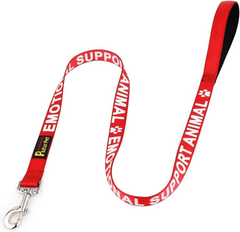 Plutus Pet Emotional Support Animal Leash with Soft Neoprene Padded Handle,Printed in Large Letters on Both Sides,4ft Long,Red,3/4" Wide for Medium Dogs
