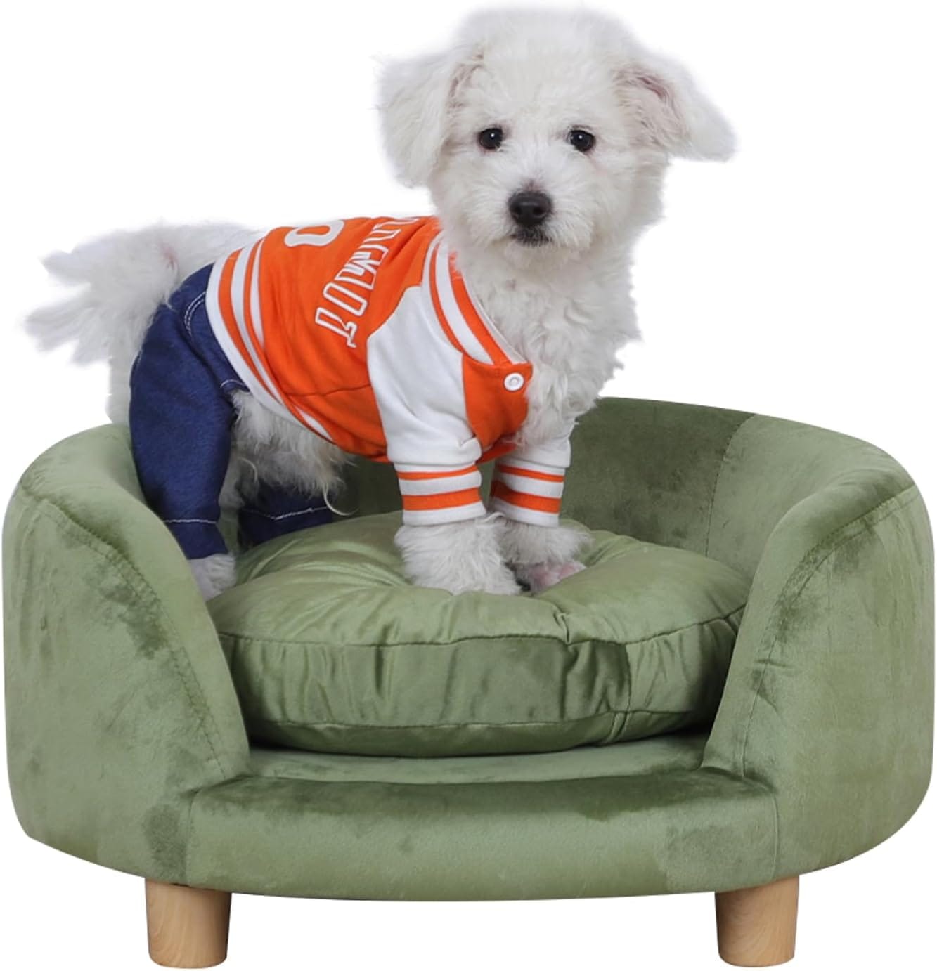 Cat Sofa, Dog Chair, Pet Bed - Wooden Frame With Velvet Fabric and Washable Cushion - Comfy Couch for Small Cats, Dogs, Puppies (Green) Cat Sofa, Dog Chair, Pet Bed - Wooden Frame With Velvet Fabric and Washable Cushion - Comfy Couch for Small Cats, Dogs, Puppies (Green)