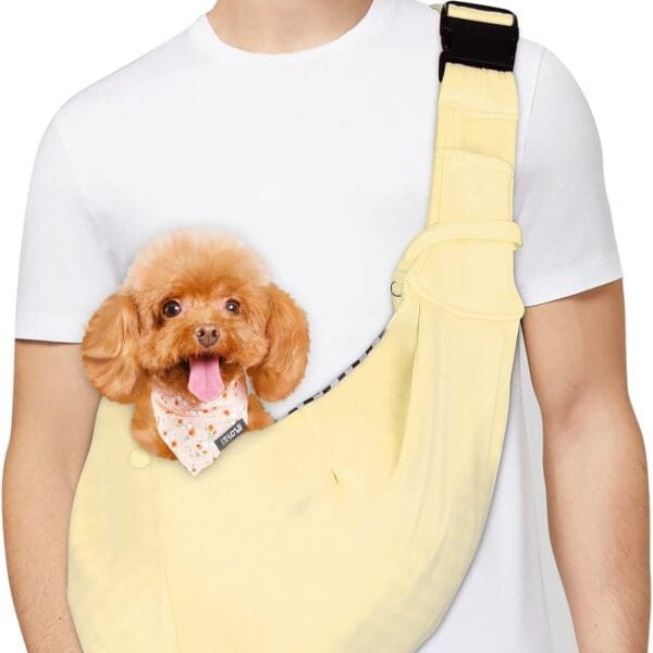 PETLOFT Reversible Dog Cat Sling Carrier, Small Dog Carrier, Adjustable Dog Sling, Hands Free Cross Body Carrier with Collar Hook for Dog/Cat/Bunny up to 11lb (Beige)