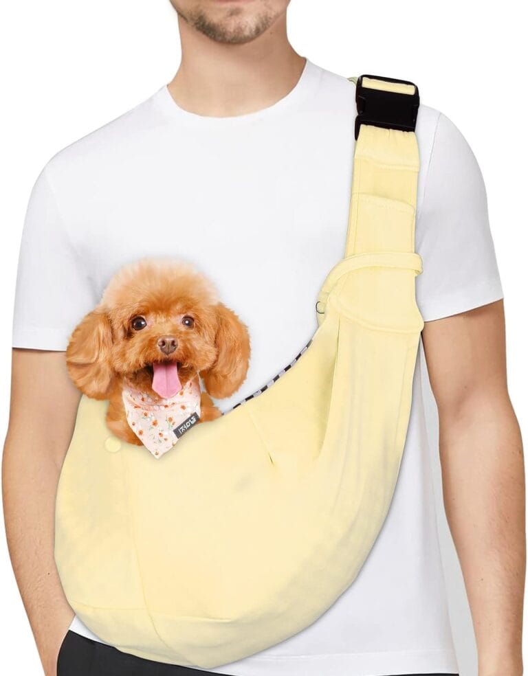 PETLOFT Reversible Dog Cat Sling Carrier, Small Dog Carrier, Adjustable Dog Sling, Hands Free Cross Body Carrier with Collar Hook for Dog/Cat/Bunny up to 11lb (Beige)