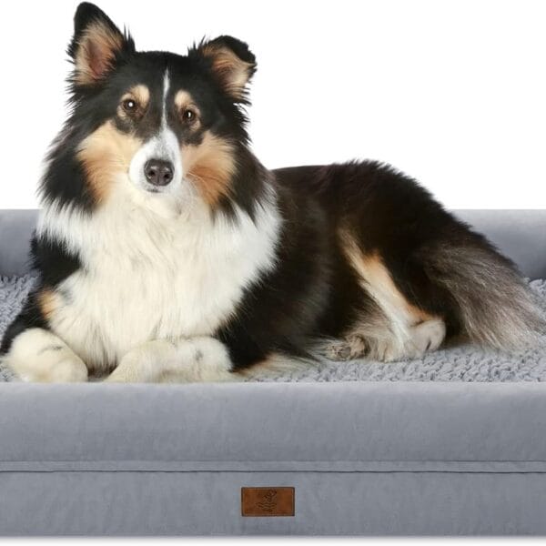 Large Dog Bed, Orthopedic Gel Memory Foam Dog Bed for Large Dogs, Washable Pet Bed with Removable Cover, Waterproof Non-Slip Bottom Big Couch Sofa, Light Grey