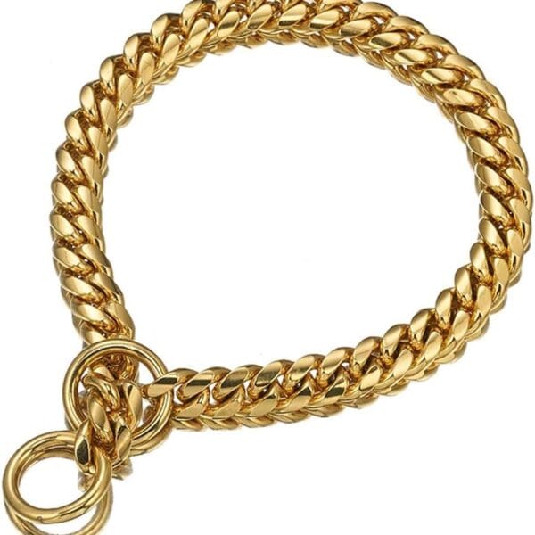 Strong 18K Gold Plated Dog Chain Collar Stainless Steel Width 10mm,12mm,15mm,18mm Cuban Link Choke Collar for Dog's Training,Daily Use (10mm,14'')