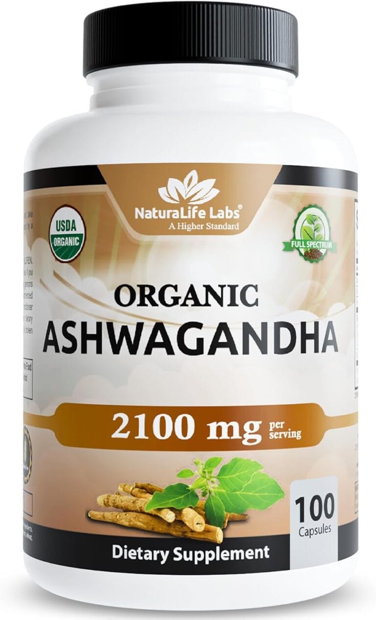 NaturaLife Labs Organic Ashwagandha 2100 mg per Serving  Root Powder & Extract  100 Capsules  Vegan, Non-GMO, Gluten-Free