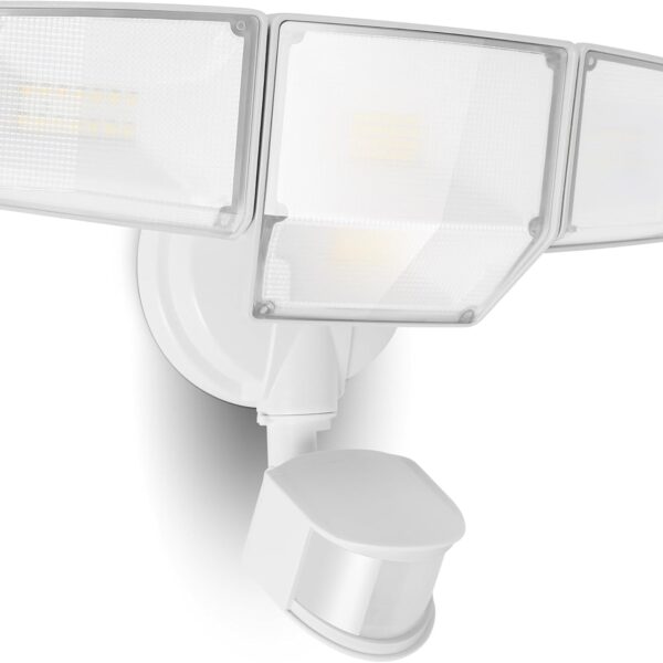 LUTEC 80W 9000LM LED Security Light Hardwire Motion Sensor Outdoor Lights, 4 Head LED Flood Lights Outdoor 5000K Daylight, IP65 Waterproof, Motion Detected Lights for Outside, Garage, Yard (White)