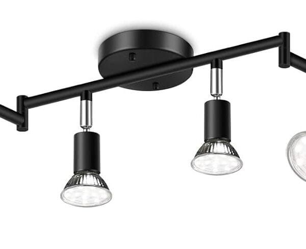 Ascher 6-Light LED Track Lighting Kit, Flexibly Rotatable Light Heads, 6 Way Ceiling Spotlight Black Finish, Including 6 GU10 LED Bulbs (4W 400LM Daylight White 5000K)