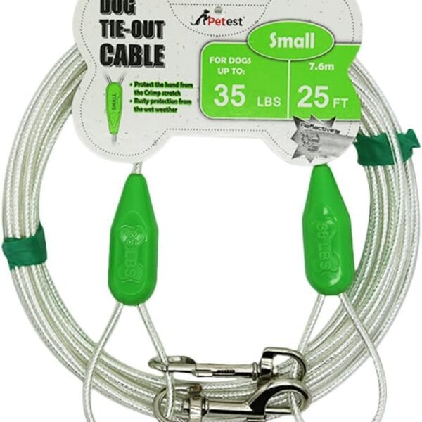 Petest 25ft Reflective Tie-Out Cable for Small Dogs Up to 35 Pounds