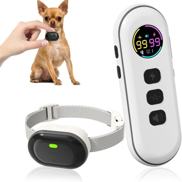 Ultra-Small Anti Bark Collar, Ultra-Light & Thin Dog Training Collar with 1300ft Remote for Small Dogs 5-15lbs, 198-Level Precise Control, Rechargeable, White (Not Auto Collar)