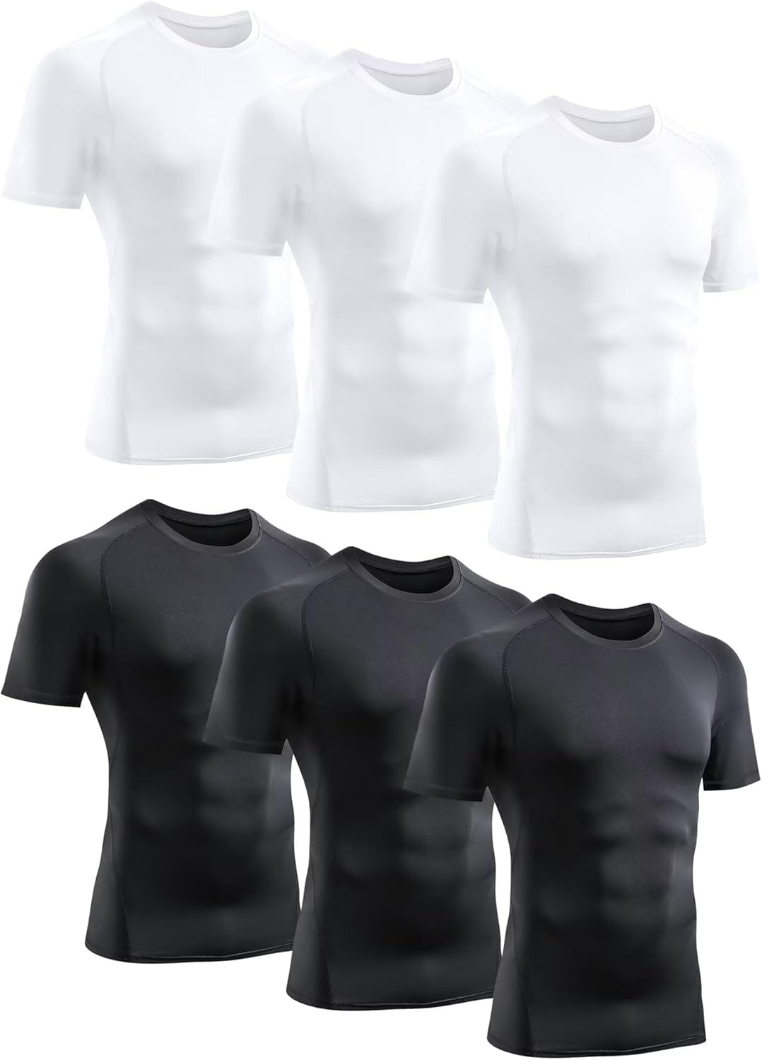 TELALEO 6 Pack Men's Compression Shirt Short Sleeve Athletic Baselayer Sports T Shirts Workout Tops for Men Black White TELALEO 6 Pack Men's Compression Shirt Short Sleeve Athletic Baselayer Sports T Shirts Workout Tops for Men Black White