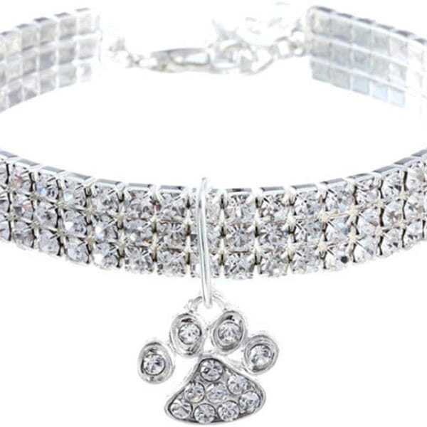 Pet Collar with Diamonds, Adjustable Crystal Diamond Elastic Heart Claw Pendant Wedding cat and Dog Small pet Necklace Jewelry