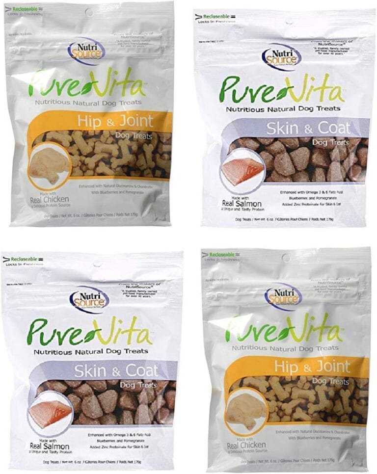 Pure Vita Dog Treats Bundle, Salmon Skin & Coat and Chicken Hip & Joint (4 Pack)