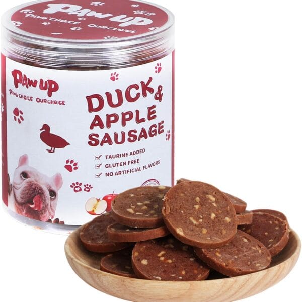 PAWUP Duck Jerky Dog Treats Soft Duck & Apple Sausage, Training Treats with Taurine for Small, Medium & Large Dogs, 12.5 oz