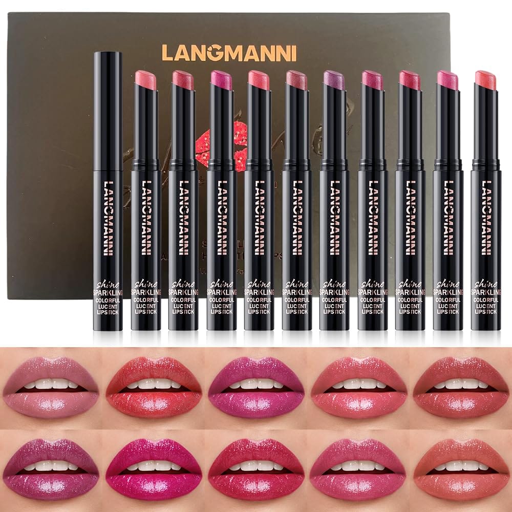 Jolilab 10Pcs Set Sparkling Lipstick Lip Gloss Long Lasting Waterproof Moisturizer Lip Balm Glitter Shimmer Metallic, Diamond Shiny Bold Glow Goth Lipstick for Women Girls, Non-sticky Jolilab 10Pcs Set Sparkling Lipstick Lip Gloss Long Lasting Waterproof Moisturizer Lip Balm Glitter Shimmer Metallic, Diamond Shiny Bold Glow Goth Lipstick for Women Girls, Non-sticky