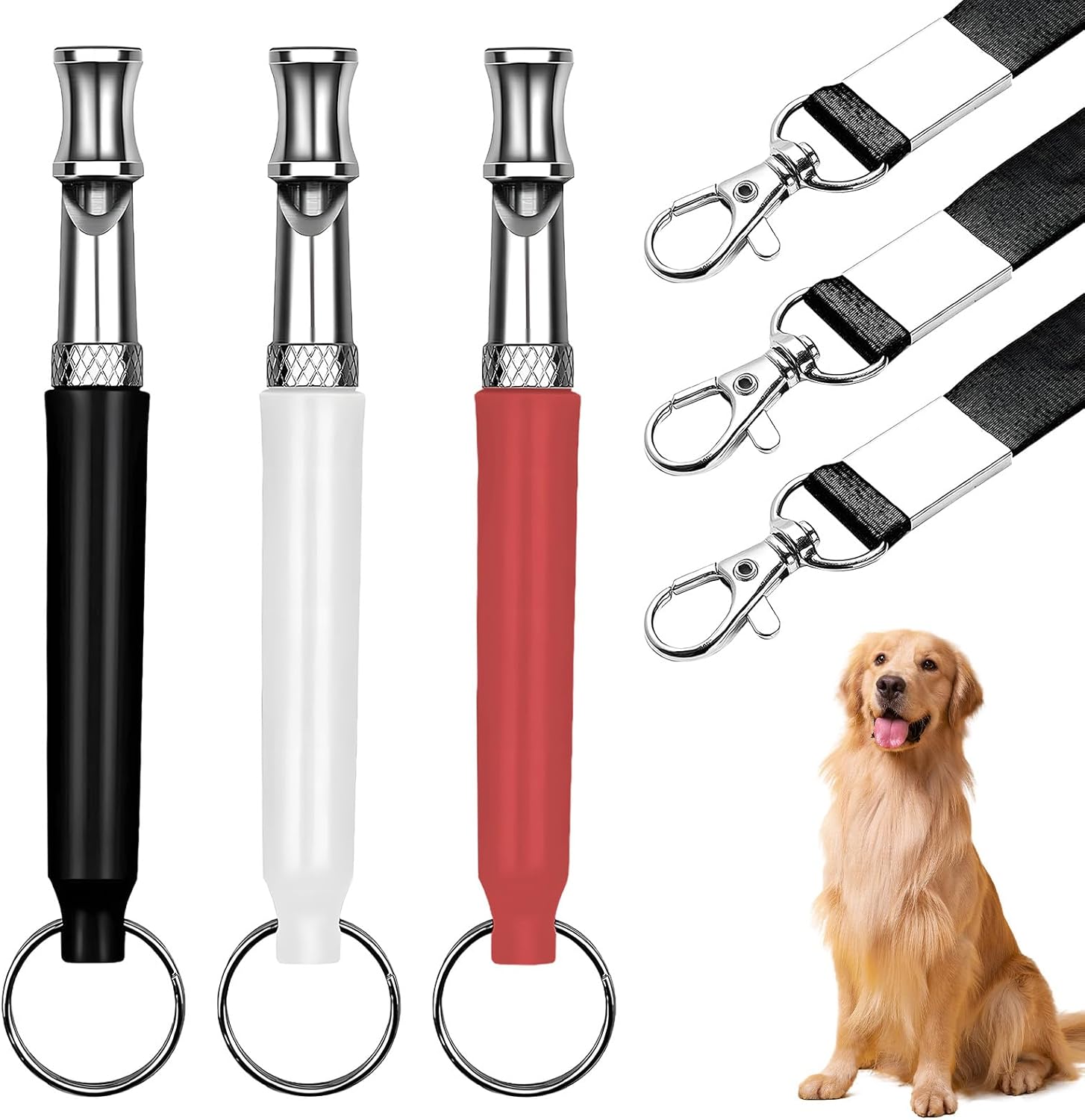 3 Pack Dog Whistle to Stop Barking Neighbors Dogs, Adjustable Silent Dogs Whistle, Training Whistles with Lanyard, Recall Training Whistles to Stop Barking Neighbors Dog(Black, White, Red) 3 Pack Dog Whistle to Stop Barking Neighbors Dogs, Adjustable Silent Dogs Whistle, Training Whistles with Lanyard, Recall Training Whistles to Stop Barking Neighbors Dog(Black, White, Red)