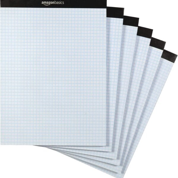 Amazon Basics Quad Ruled Graph Paper Pad, 600 Sheets, 6 pack of 100 Sheets, White, Letter Size 8.5 x 11-inch