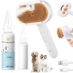 Pet Steam Brush for Dog & Cat  3-in-1 Spray Hair Removal Comb  Steam for Shedding & Grooming  Water Brush for Long & Short Haired Pets  Spritz Defur Comb  Includes Waterless Shampoo
