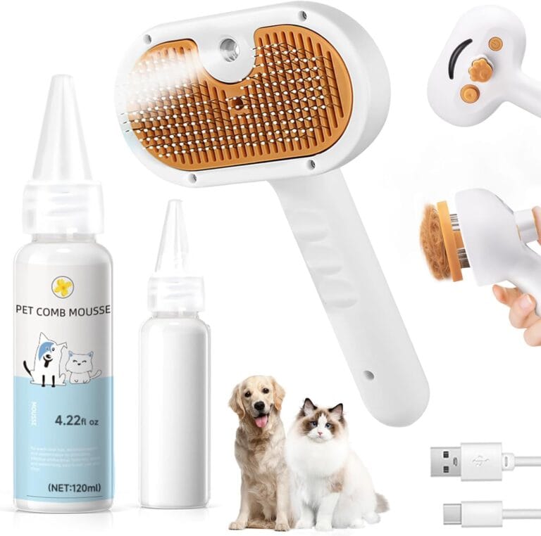 Pet Steam Brush for Dog & Cat  3-in-1 Spray Hair Removal Comb  Steam for Shedding & Grooming  Water Brush for Long & Short Haired Pets  Spritz Defur Comb  Includes Waterless Shampoo