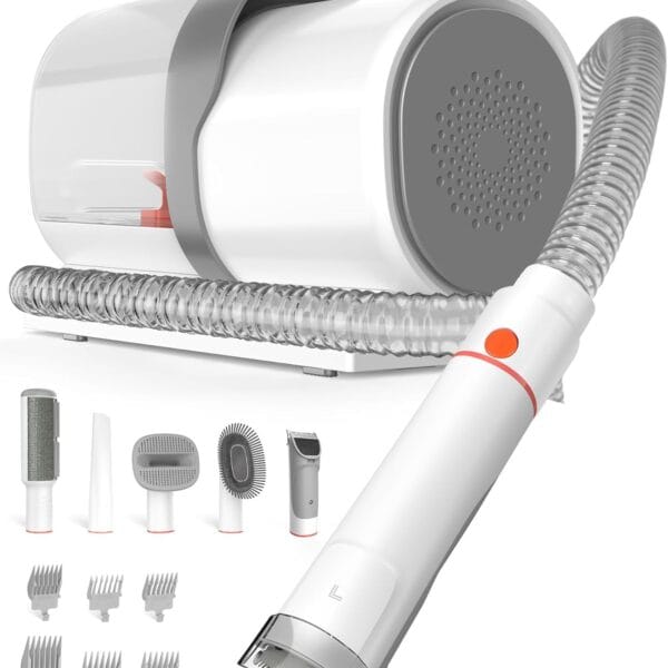 Sharper Image Professional Pet Grooming Vacuum Kit, 5-in-1 Dog Grooming Clippers with Low Noise Trimmer, 2.5L Large Dust Cup, 3 Suction Modes & 5 Grooming Tools for Dogs, Cats and Small Pets