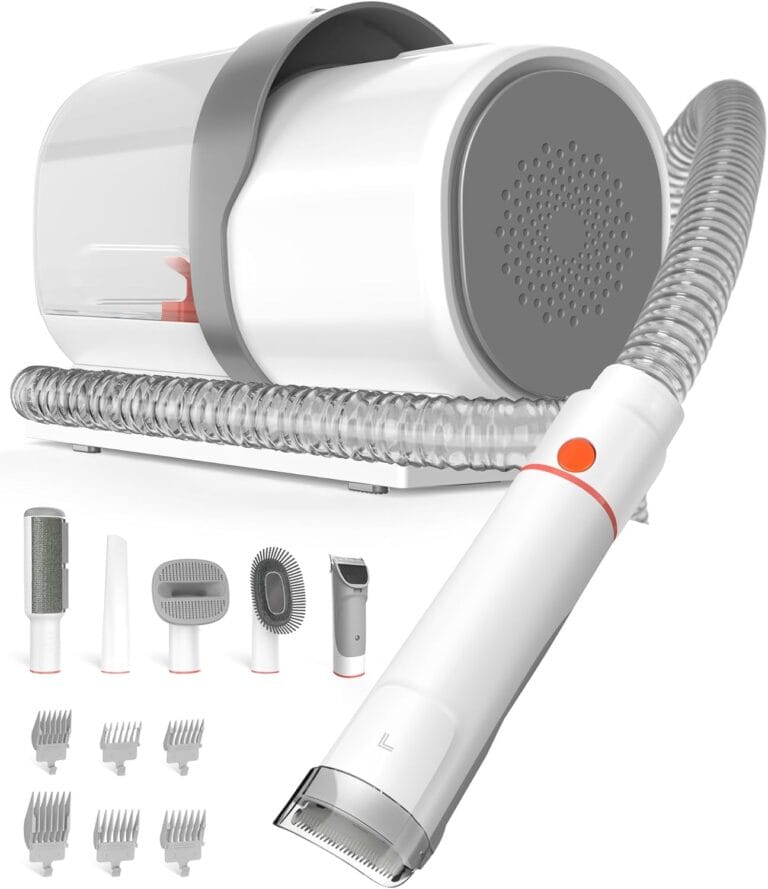 Sharper Image Professional Pet Grooming Vacuum Kit, 5-in-1 Dog Grooming Clippers with Low Noise Trimmer, 2.5L Large Dust Cup, 3 Suction Modes & 5 Grooming Tools for Dogs, Cats and Small Pets