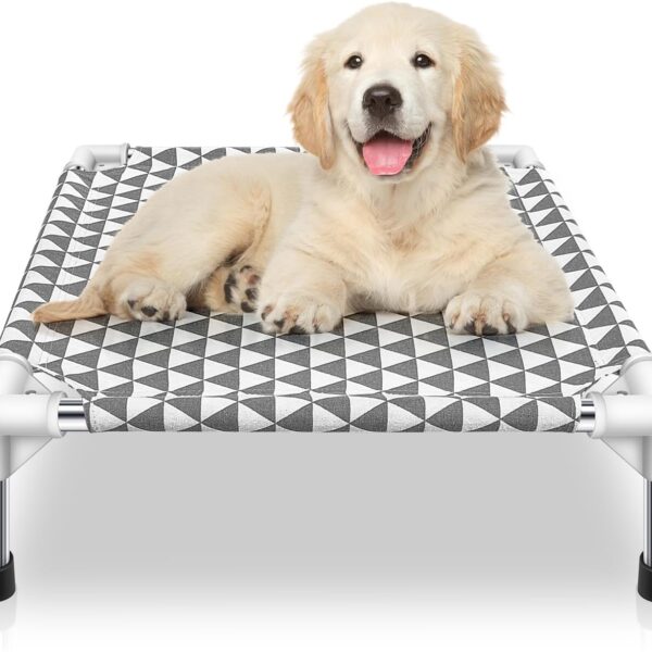 Elevated Outdoor Dog Bed Updated Raised Pet Cot Cooling Puppy Bed Lifted Dog Bed for Small Pets|Indoor Detachable Raised Dog Bed with Non-Slip Feet,Double-layer Cloth(S)