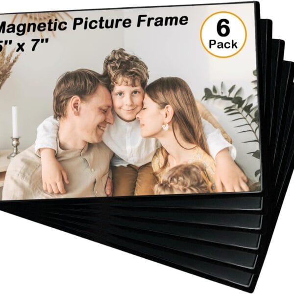 Mingting Magnetic Picture Frame, Holds 5X7 Inches Pictures, Reusable Black Magnet Fridge Photo Sleeves for Refrigerator, Locker,Office Cabinet (Black, 6) (6Pcs)