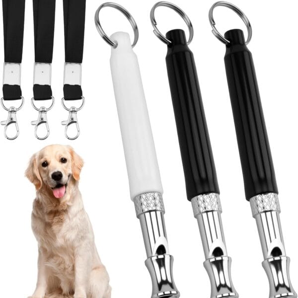 3 Pack Silent Dog Whistle to Stop Barking Neighbors Dog, Ultra-Wide Frequency Ultrasonic Training Whistle for Dogs, Adjustable Professional Recall Dog Training Whistles (Black & White)