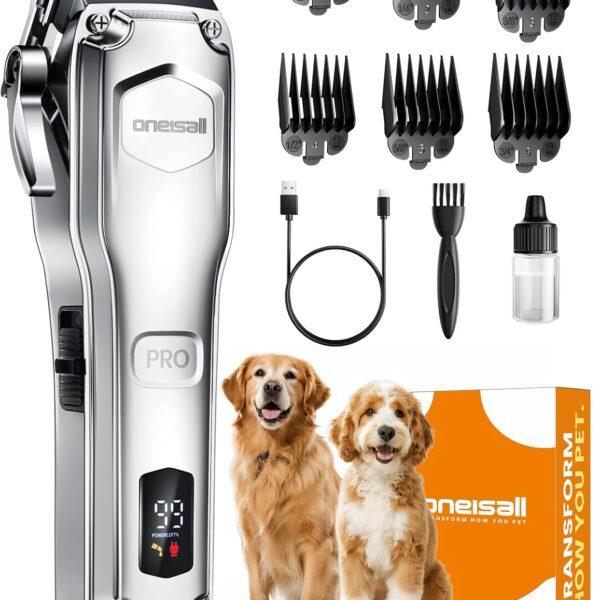 oneisall Dog Clippers for Grooming Thick Hair,Low Noise Dogs Grooming Kit with Detachable Stainless Steel Blade,Dog Shaver for Thick/Matted/Knotted/Fine/Wave/Curly Hair,PC18