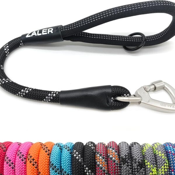 ZALER Short Dog Leash, 18 Inches Rope Traffic Leashes for Dogs, Reflective Dog Lead with O-Ring, Heavy Duty Pet Leash for Large and Medium Dogs (18'' Black)