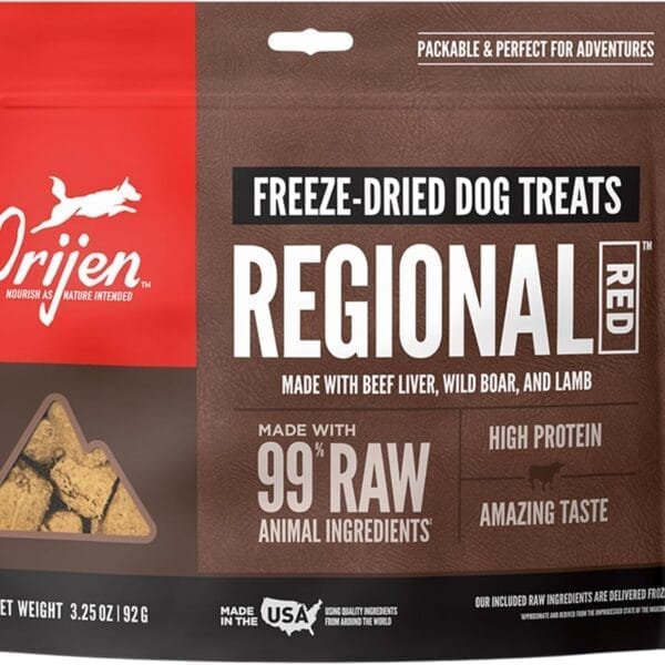 ORIJEN Grain Free High Protein Freeze Dried Dog Treats Regional Red Recipe 3.25oz Bag