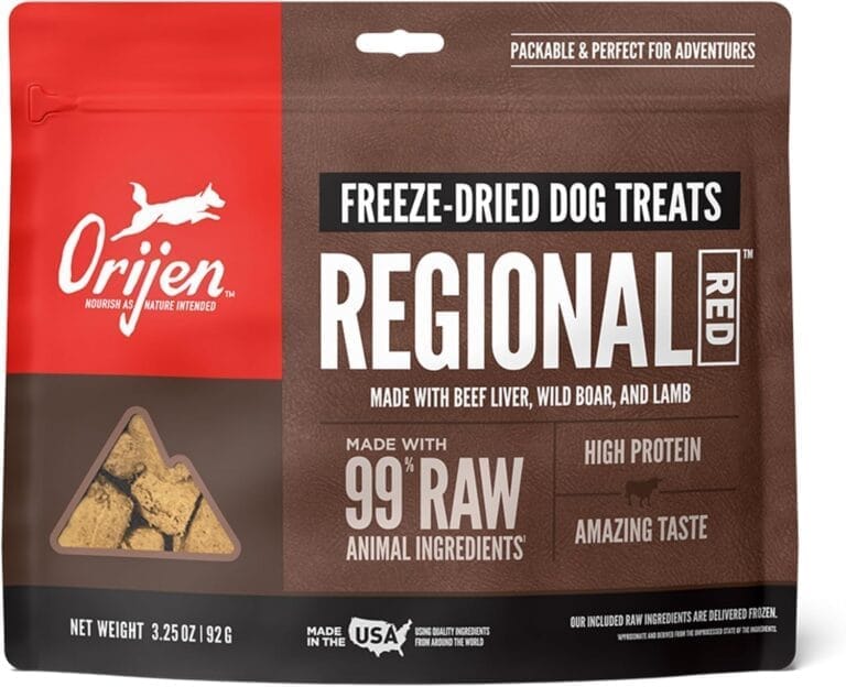 ORIJEN Grain Free High Protein Freeze Dried Dog Treats Regional Red Recipe 3.25oz Bag