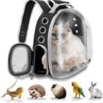 Pet Carrier Backpack Bearded Dragon Cat Bird Rabbit Guinea Pig Small Animal Carrier Backpack with Clear Bubble Window Ventilated Space Capsule Design Black and White