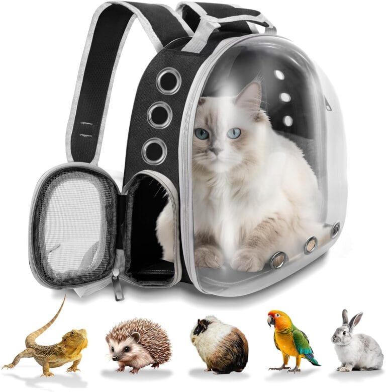 Pet Carrier Backpack Bearded Dragon Cat Bird Rabbit Guinea Pig Small Animal Carrier Backpack with Clear Bubble Window Ventilated Space Capsule Design Black and White