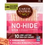 Earth Animal No Hide Stix - Long Lasting Rawhide Free Small Dog Chews Sticks, Salmon - 10 Count
