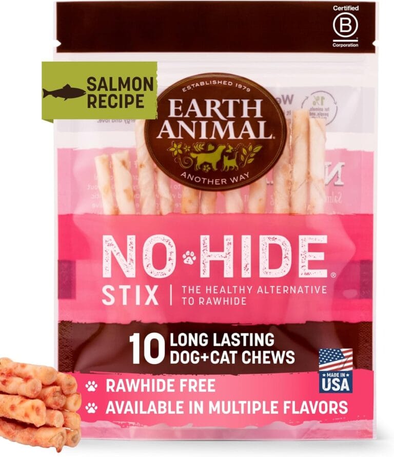 Earth Animal No Hide Stix - Long Lasting Rawhide Free Small Dog Chews Sticks, Salmon - 10 Count