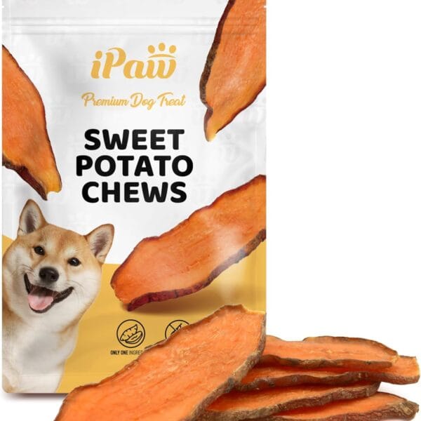 iPaw Sweet Potato Chews, Single Ingredient Dog Treats for Vegetarian, All Natural Human Grade Puppy Chew, Rawhide Alternative, Hypoallergenic, Easy to Digest
