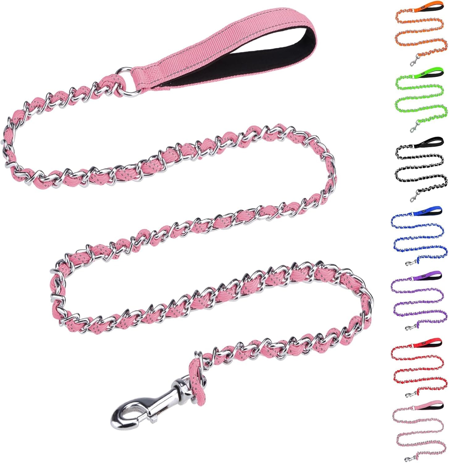 HOMIMP Chew Proof Dog Leash for Medium Large Dogs, Reflective 6 FT Heavy Duty Metal Chain Dog Leashes with Soft Padded Handle, Anti Bite Durable Rope Leashes for Pitbull, Non Chewable, Light Pink HOMIMP Chew Proof Dog Leash for Medium Large Dogs, Reflective 6 FT Heavy Duty Metal Chain Dog Leashes with Soft Padded Handle, Anti Bite Durable Rope Leashes for Pitbull, Non Chewable, Light Pink