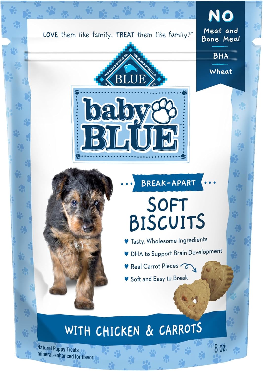 Blue Buffalo Baby Blue Soft Biscuits with DHA, Natural Dog Treats for Puppies, Great for Training, with Chicken & Carrots, 8-oz Bag Blue Buffalo Baby Blue Soft Biscuits with DHA, Natural Dog Treats for Puppies, Great for Training, with Chicken & Carrots, 8-oz Bag