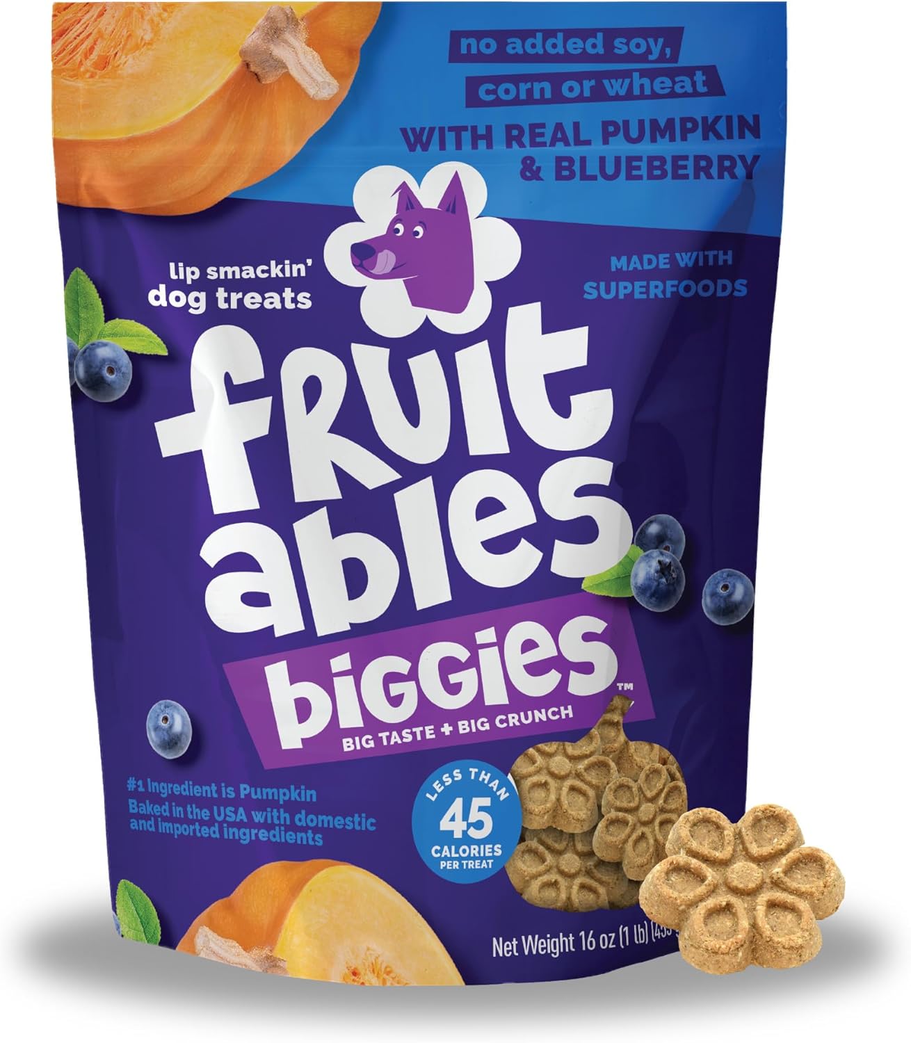 Fruitables Biggies Dog Biscuits, Healthy Treats for Dogs, Doggie Biscuits, Crunchy Pumpkin Treats, Made Without Wheat, Corn and Soy, Made in The USA, Pumpkin and Blueberry Flavor, 16oz Fruitables Biggies Dog Biscuits, Healthy Treats for Dogs, Doggie Biscuits, Crunchy Pumpkin Treats, Made Without Wheat, Corn and Soy, Made in The USA, Pumpkin and Blueberry Flavor, 16oz